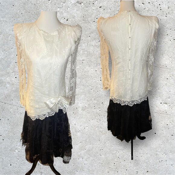 VTG Barbara Chodos Michael Marcella Wedd Dress Sz 6 Drop Waist Flapper Lace 80s - Picture 1 of 9
